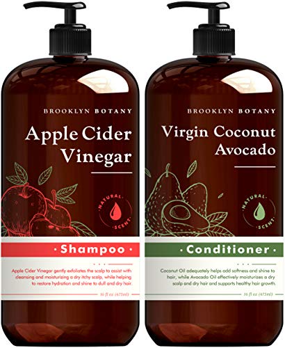 Brooklyn Botany Apple Cider Vinegar Shampoo and Coconut Avocado Oil Conditioner Set Hydrating and Clarifying - Helps Restore Shine and Gloss to Dry Hair and Itchy Scalp  Sulfate Free Shampoo  16 Oz