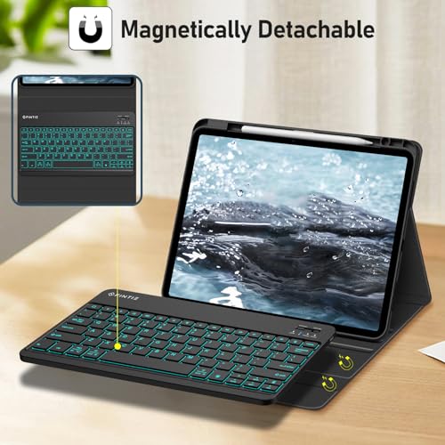 Image of FINTIE Keyboard Case for iPad Air 13-inch M4 /M3 /M2 (2026 /2025 /2024) with Pencil Holder - Soft TPU Back Cover with Magnetically Detachable Bluetooth Keyboard, Backlight /Black