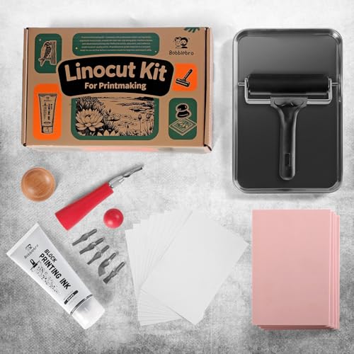 Image of Bobblebro Linocut Kit for Printmaking - Arts and Crafts for Adults - Back to School Gifts DIY Kit - Hobby Kits Birthday Gift for Women Men Boys Girls - Stamp Making Kit - Linoleum Blocks Carving Tools