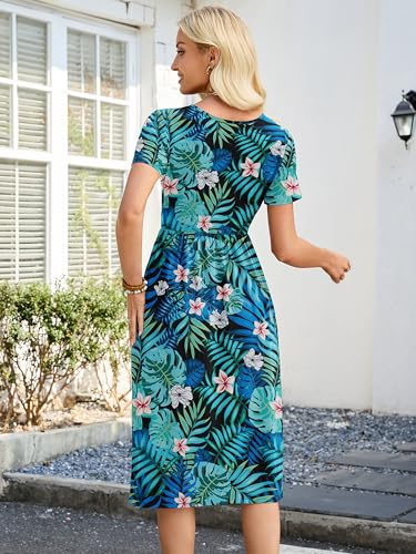 Image of Heymoments Women's Casual Short Sleeve Midi Dress Crewneck A Line Tiered Flowy Loose Travel Long Dresses with Pockets