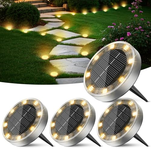 Peasur Lumiere Solaire Au Sol Lot de 4, Lampe Solaire Exterieur Jardin 8 LED, Étanche Spot Solaire Extérieur pour Chemins Allée Pelouse Terrasse Cour...