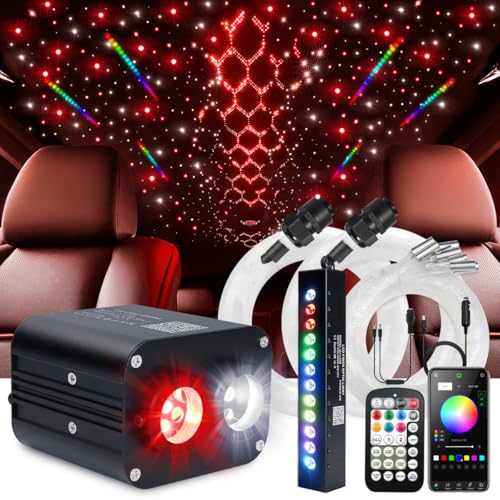 Image of Starlight Headliner Kit,Twinkle + Music Sync Dual Color Fiber Optic Star Ceiling Lights with APP Remote Control, RGBW Shooting Star Lights for Car /Home Ceiling Decor, 600pcs 9.8ft
