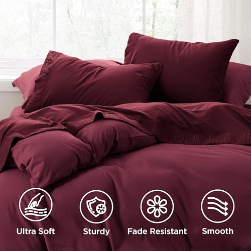Image of Bedsure Queen Sheet Set - 4 Pieces Soft Queen Size Sheets - Breathable & Cooling - Hotel Luxury - Easy Care Polyester Microfiber Bedding for Women, Men, Red