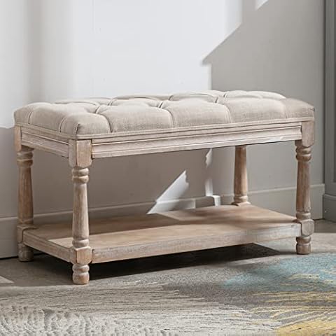DUOMAY Farmhouse Tufted Storage Ottoman Bench Cover