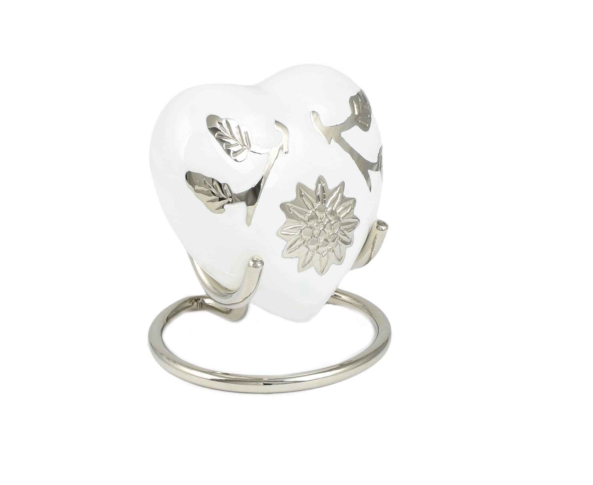 Small Heart Keepsake Cremation Urn for Ashes โ 3-Inch Memorial Heart with Secure Screw Lid, Approx 15 Teaspoons Capacity, Includes Display Stand & Velvet Box (White- Sunflower) โ image 1