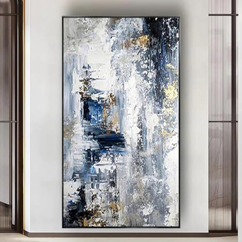 Tableau abstrait sur toile bleue avec cadre robuste de 70x140 cm - 4