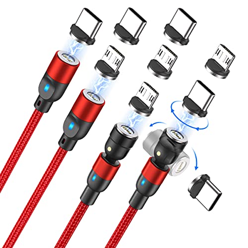 A.S Magnetic USB Cable, Magnetic Charging Cable Fast Charging & Data Sync Cable with Led, USB C Magnetic Phone Charger Compatible with Micro USB, Type C Smartphones (3.3ft+3.3ft+6.6ft+6.6ft,Red)