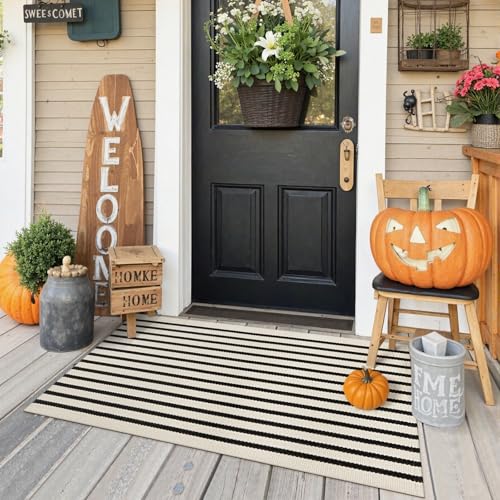 KIMODE Front Door Mat Outdoor Black and White Fall Porch Rug Entry Doormats