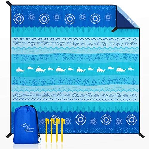 Ocoopa sand-free beach blanket, 10 x 9 feet, world of the sea blu...