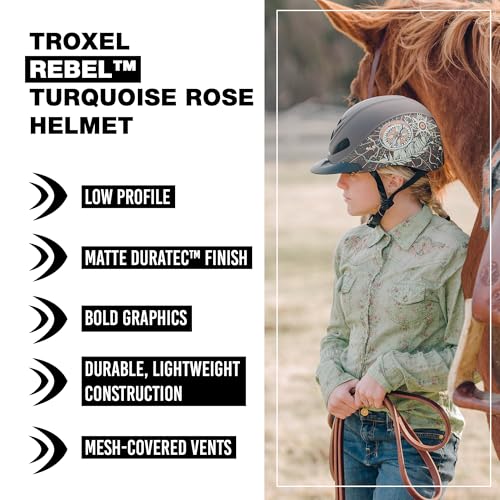 Image of Troxel Rebel Bold Horse Riding Helmet, Low-Profile, Light, Adjustable Design, Safety Horseback Riding Gear, Small (6-5 /8 - 7), Turquoise Rose
