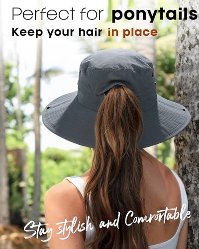 Image of FURTALK Sun Hats for Women Ponytail UV Protection Beach Summer Hat Wide Brim Packable Cowboy Hat