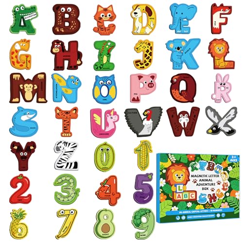 Magnetic Letters and Numbers Animal Cute Fridge Magnets ABC Alphabet Magnets for Toddlers Refrigerator Magnets for Kids Preschool Spelling and Learning