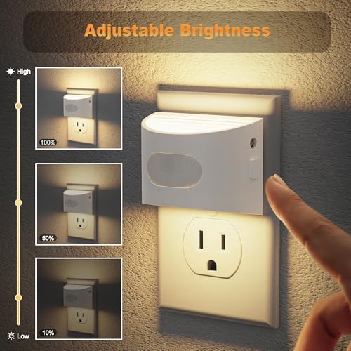 Image of JandCase Motion Sensor Night Light, Night Lights Plug into Wall, Dusk to Dawn Sensor Nightlight with Motion Activated, 30 /60 /100lm Brightness Dimmable, 3000K Warm White, for Kids Bedroom Hallway