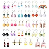 28 Pairs Cute Funny Earrings Weird Mushroom Goldfish Water Bottle Earrings Milk Tea Dangle Bulk for Women