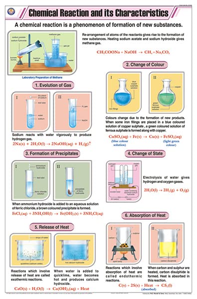 STC03 | TeachingNest | Chemical Reaction and its Characteristics Chart (58x90 cm) | English | Chemistry Charts | With Rollers
