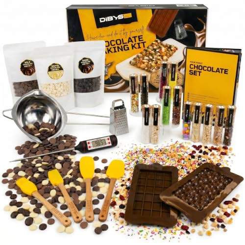 DIY Set Erwachsene Schokoladen-Set Selber Machen | 450g belgische Schokolade in 3 Sorten + 12 Toppings | Kreativ-Set Geschenk Valentinstag Geburtstag Weihnachten | DIBYS