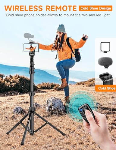 Image of Phone Tripod Stand, 84 inch Tall Flexible Cellphone Tripod for iPhone with Gooseneck Remote, Portable Phone Stand for Recording, Compatible with iPhone 14 13 12 pro Android Camera