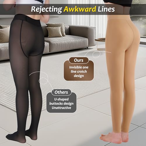 Image of Fleece Lined Tights Women, Sheer Thermal Tights in Winter