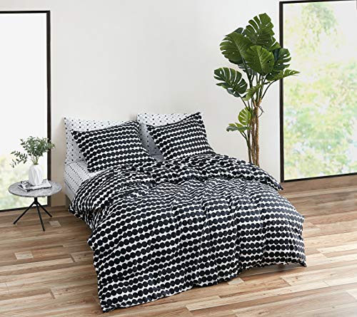 Image of MARIMEKKO - King Duvet Cover Set, Cotton Bedding with Matching Shams & Button Closure, All Season Home Decor (Rasymatto Black, King)