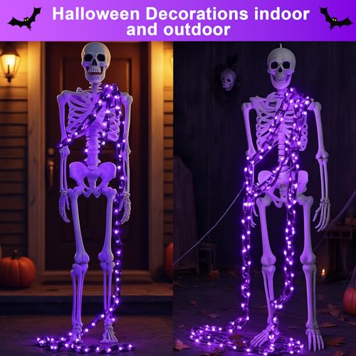 YOUNGAR Halloween String Lights,13.7ft 175LED Battery/USB Operated Plastic Chain Light,Timer Memory with 8 Modes for Haunted House Indoor or Porch, Window, Party Outdoor Decorations (Purple)