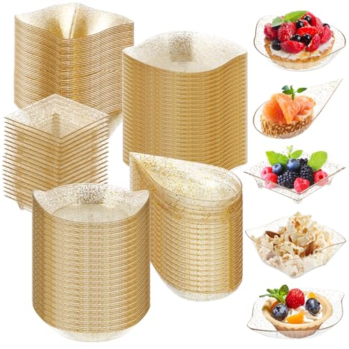 Tessco 100 Pcs Mini Dessert Plates Set, Disposable Appetizer Plates Assorted Shape Mini Plastic Spoons for Wedding Party Birthday(Gold) Tessco 100 Pcs Mini Dessert Plates Set, Disposable Appetizer Plates Assorted Shape Mini Plastic Spoons for Wedding Party Birthday(Gold)