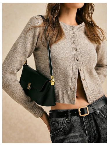 GORGLITTER Women's Button Down Sweater Cardigan Long Sleeve Crew Neck Crop Sweaters Outerwear3
