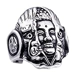 PAURO Men's Stainless Steel Vintage Supernatural Buddha and Devil Ring Engraved Chinese Character Silver Black Size 9