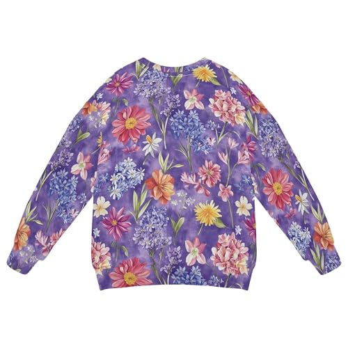 JUNZAN Sunny Daisy Flowers Purple Little Girls Hooded Sweatshirt Long Sleeve Kids Pullover Hoodie Camping 4T2