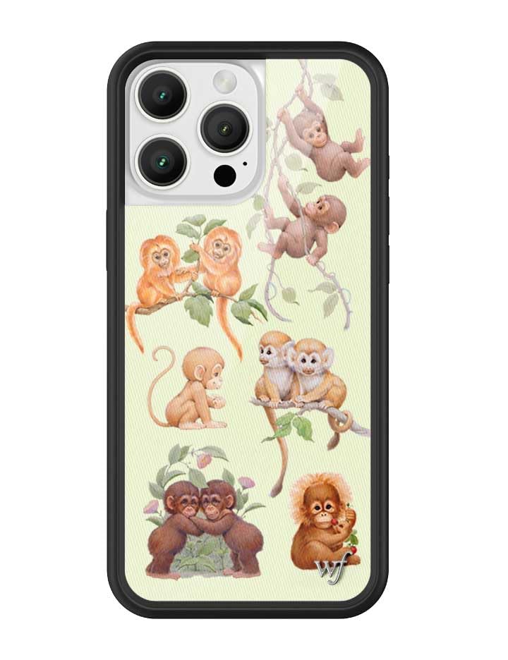 Image of Wildflower Cases - Compatible with iPhone 16 Pro Max | Protective Black Bumper, 6.5ft Drop Test Certified, Women Owned Small Business | Green Animal Brown Aesthetic Trendy Cute | Monkey Biz