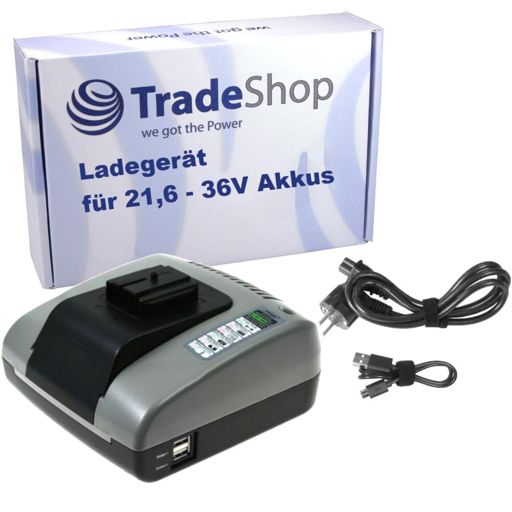 Trade-Shop Cargador estación de carga 21,6 V-36 V con USB compatible con Milwaukee V28G V28C V28B V28BS V28BS/0 0719-22 V28 0721-21 28V M28 M28B M28BX MC28V