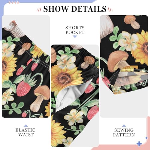 ZZXXB Mushroom Sunflower Strawberry Boys Long Pants Soft Trousers Elastic Waist Kids Lounge Bottoms with Pockets S-XL4