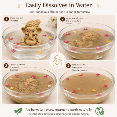 Image of Clay Ganesh Idol, 4 Inches Height, Water Soluble Ganpati Murti for Ganpati Visarjan (Small) (Natural Brown - Bal Gopal)