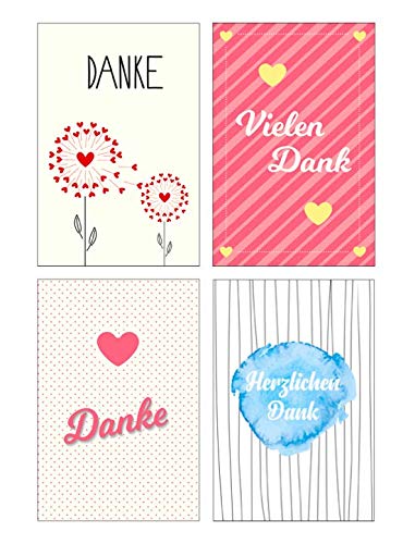 4 Stück Premium Dankeskarten (Klappkarten) mit 4 Umschlägen, Danke, Dankeschön, Karten, Dankekarten, Hochzeit, Geburt, Baby, Taufe, Abschied, Geburtstag, Jubiläum Cover