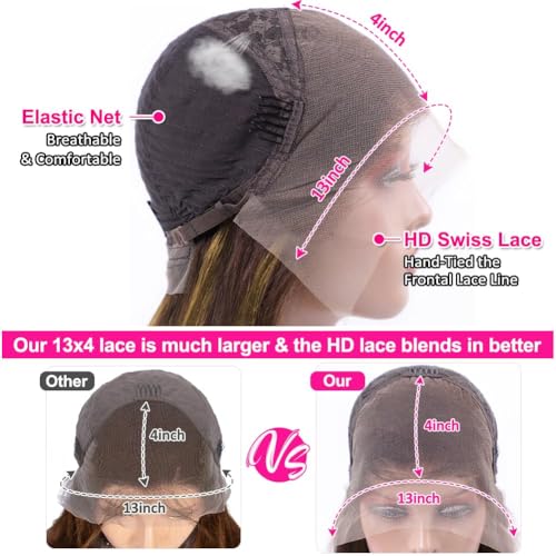 Image of Pizazz Honey Blonde Lace Front Wigs Human Hair Pre Plucked with Natural Hairline 13x4 Glueless Wigs Human Hair 180 Density 4 /27 Highlight Body Wave Lace Frontal Wigs 18 Inch