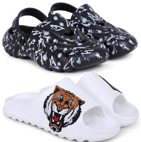 Image of Pampy Angel Combo Pack of 2 Slipper /Flip Flops /Slides /Clogs /Sandals with Adjustable Back Strap for Men (Cl-N11,Y-to-Goat)