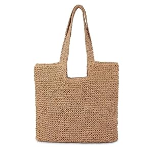 LBOYLOVEÂ® Straw Tote Bag, Hand-woven Beach Bag for Women, Summer Beach Straw Bag, Boho Woven Bag for Summer