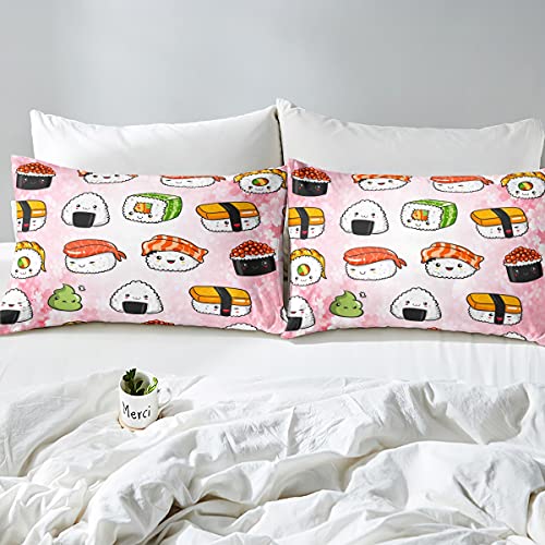 Feelyou Conjunto de edredom infantil fofo de sushi estilo japonês Kawaii para decoração de quarto de