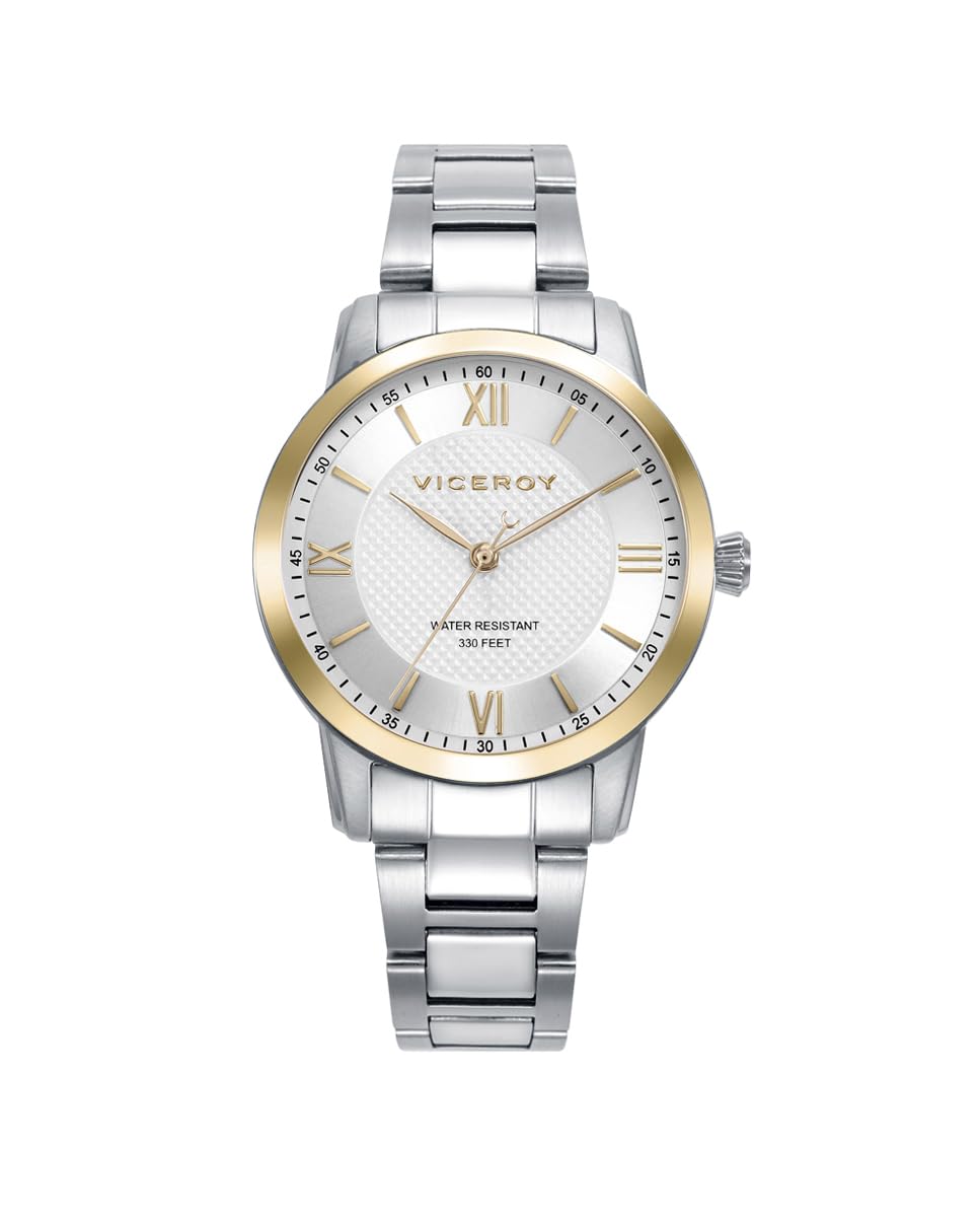 Viceroy Reloj Mujer Elegante de Acero Inoxidable - 34 mm - Movimiento de Cuarzo - Bisel Dorado - Brazalete de Acero - 41138