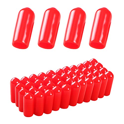 Rubber Round End Cap Cover 0.26 Inch (6.5mm) Screw Thread Protectors PVC Flexible Tubing Pipe Protective Bolt Screw Thread Protector Safety Cover | for Pipe Post Tubing Rod Cover 100 Pcs (Red)