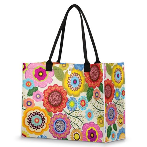 Floral Flower Plant Tote Bag for Women Large Beach Bag Reusable Tote Bags for Work Travel Beach Shopping