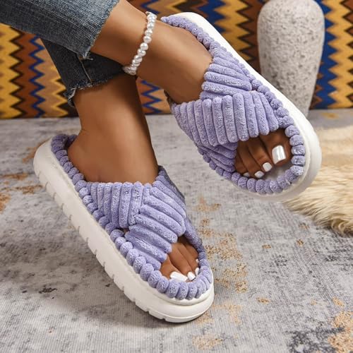 Womens Open Toe Slippers Memory Foam Comfy House Slippers Non Slip Soft Warm Fuzzy Slipper Indoor and Outdoor Bedroom Shoes3