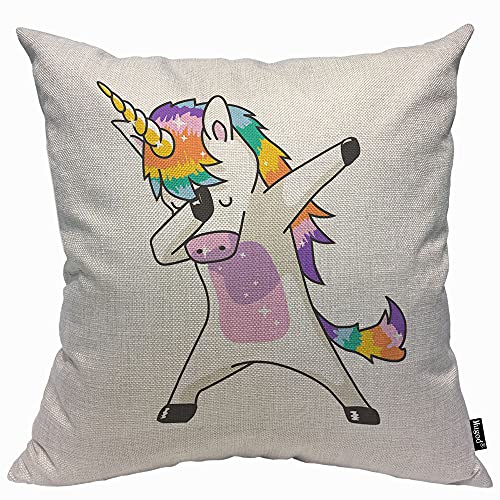 Mugod Funda de cojín con diseño de unicornio de dibujos animados, funda de almohada de...