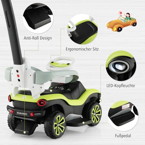 DREAMADE Rutschauto für Kinder, Volkswagen Rutscher mit 3-stufig Verstellbarem Schiebegriff, Verdeck, Geländer, Scheinwerfer, Hupe & Musik, 3-in-1 Rutschfahrzeug für Kinder 1-3 Jahren – Bild 5