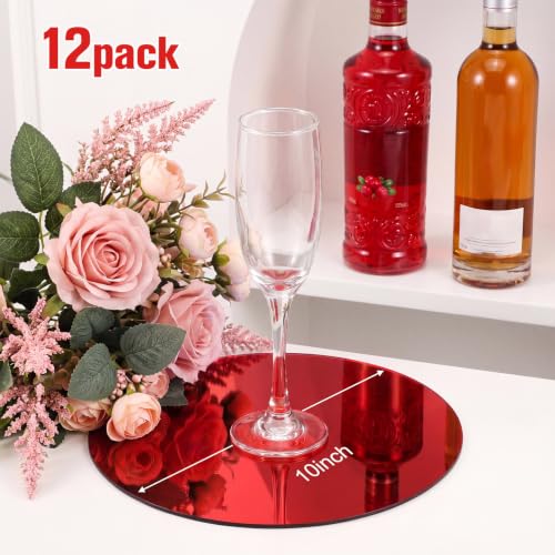 Image of Thyle 12 Pcs 10 Inch Round Mirrors for Tables Centerpieces, Red