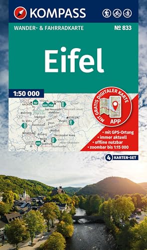KOMPASS Wanderkarten-Set 833 Eifel (4 Karten) 1:50.000: Wander- und Fahrradkarte in einem - inklusive Offline-Verwendung in der KOMPASS-App. Wander-& Radwege. Langlaufen.