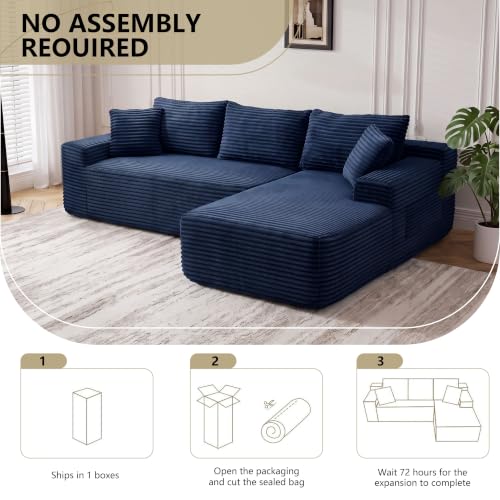 Image of 94.5 inch L Shaped Boneless Sectional Corduroy Couches for Living Room (Blue)
