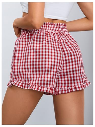 MakeMeChic Women's Gingham Ruffle Boxer Shorts Elastic High Waist Pajamas Lounge Shorts2