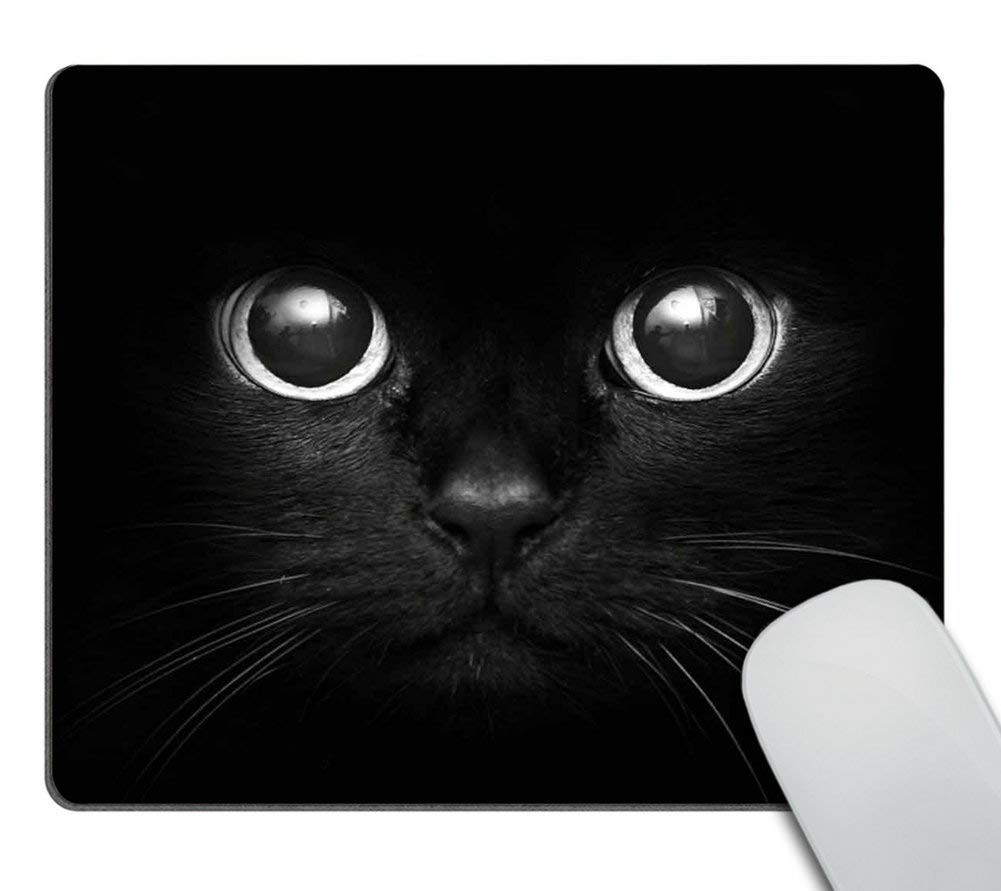 WasachBlack Cat Gaming Mouse Pad Custom, Black Cat With White Eye Looking Design Non-Slip Rubber Mouse Pad for Computers Desktops, PC, Laptop