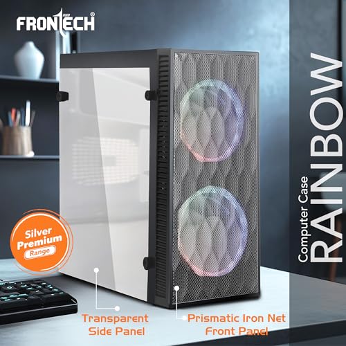 Image of Frontech Rainbow Silver Premium Computer Cabinet, Dual 120mm Rainbow Fans, USB 3.0, Optimised Airflow, Transparent Side Panel - Silver Premium Range (FT-4336)