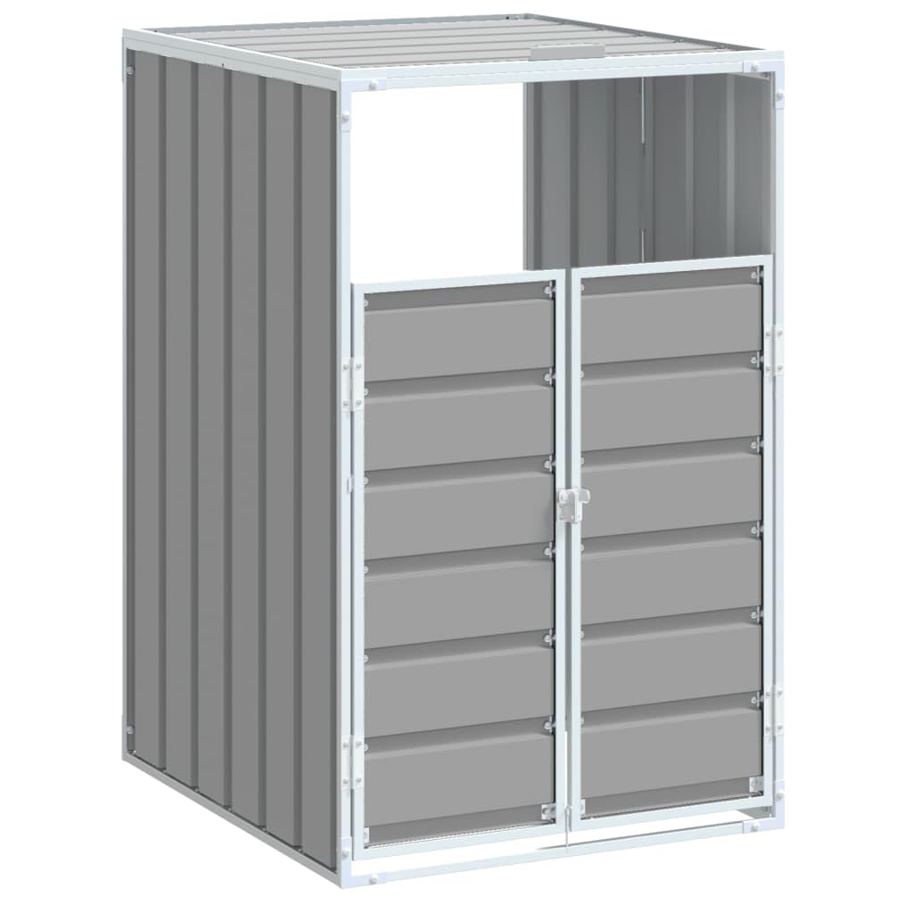 vidaXL Wheelie Bin Storage - Single Bin - Gray Steel - Outdoor Trash Bin Enclosure with Automatic Lid - 28.3